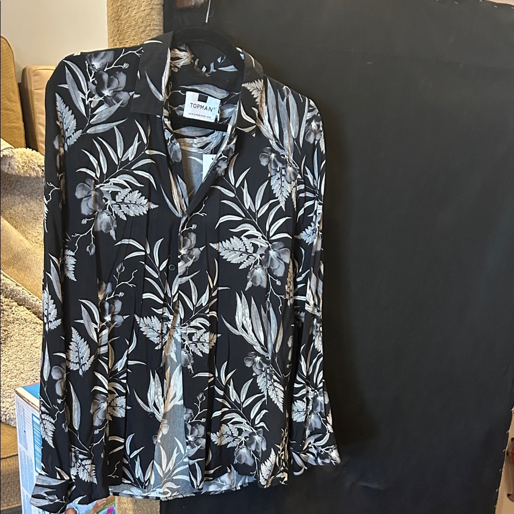 Topman Black and Gray Floral Dress Shirt